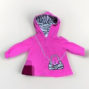 Hot Pink and Black and White Zebra Print Hooded Full Zip Up Hoodie Y2K 3-6 Mont